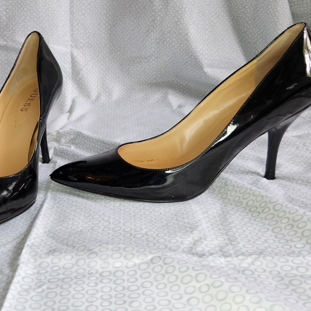 Black Patent Leather Guess Pumps size 9 with 3.5 inch heels